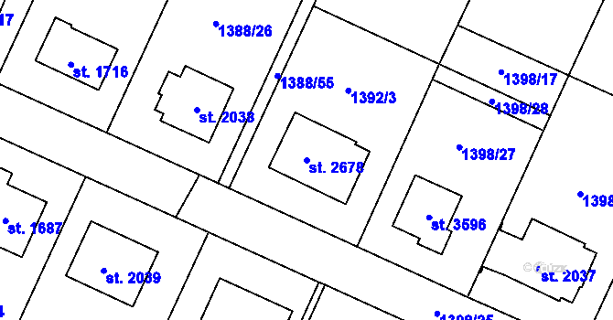 Parcela st. 2678 v KÚ Rožnov pod Radhoštěm, Katastrální mapa