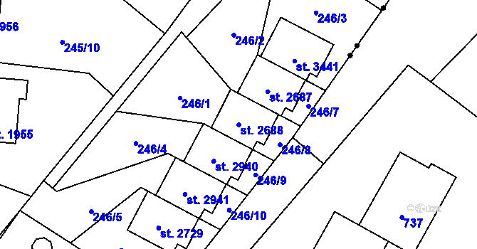 Parcela st. 2688 v KÚ Rožnov pod Radhoštěm, Katastrální mapa