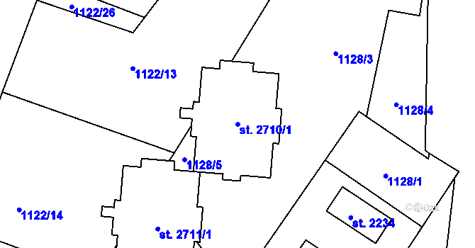 Parcela st. 2710/1 v KÚ Rožnov pod Radhoštěm, Katastrální mapa