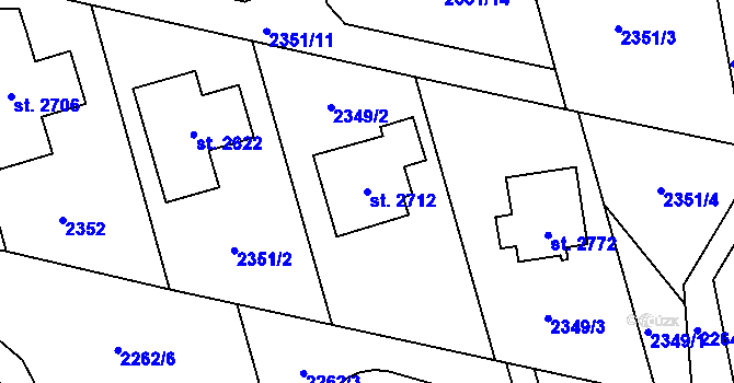Parcela st. 2712 v KÚ Rožnov pod Radhoštěm, Katastrální mapa