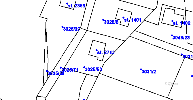 Parcela st. 2713 v KÚ Rožnov pod Radhoštěm, Katastrální mapa