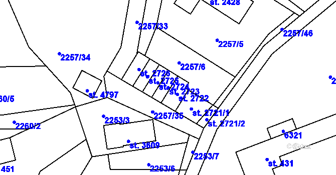 Parcela st. 2723 v KÚ Rožnov pod Radhoštěm, Katastrální mapa