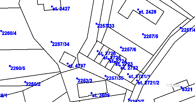 Parcela st. 2726 v KÚ Rožnov pod Radhoštěm, Katastrální mapa
