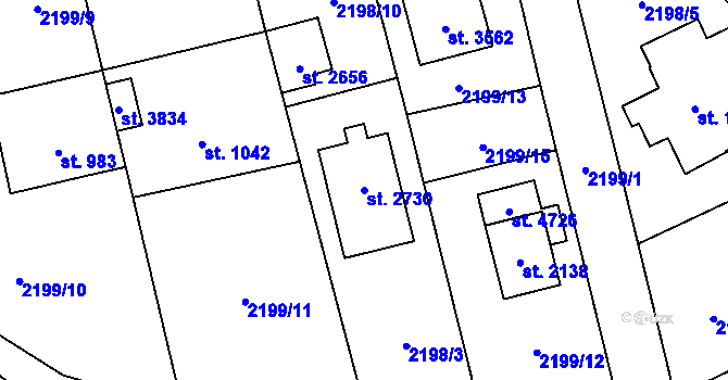 Parcela st. 2730 v KÚ Rožnov pod Radhoštěm, Katastrální mapa
