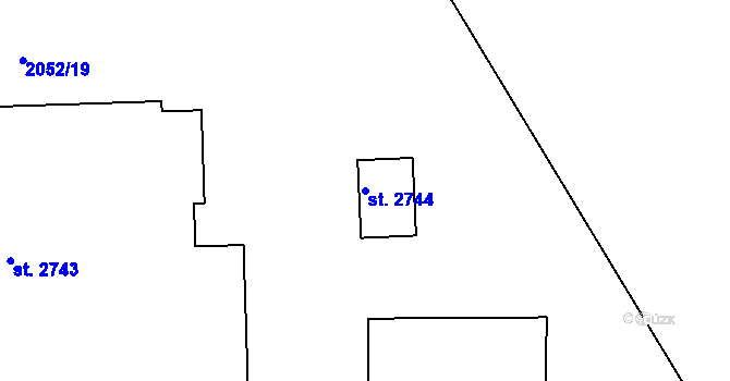 Parcela st. 2744 v KÚ Rožnov pod Radhoštěm, Katastrální mapa