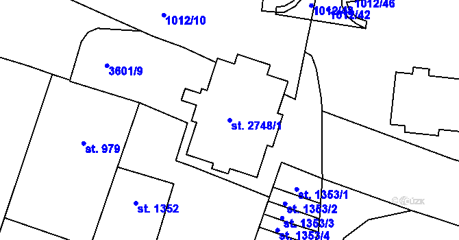 Parcela st. 2748/1 v KÚ Rožnov pod Radhoštěm, Katastrální mapa