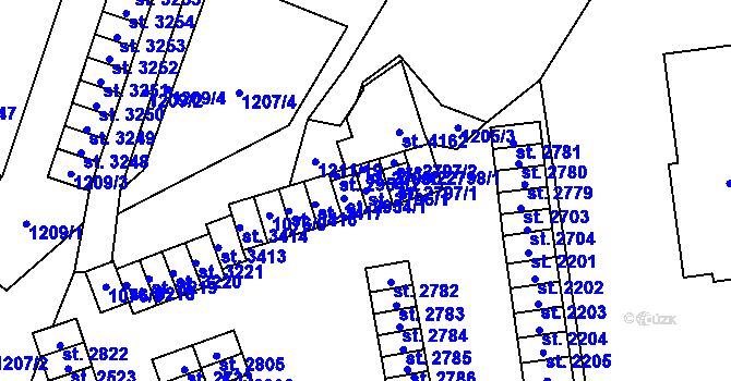 Parcela st. 2796/1 v KÚ Rožnov pod Radhoštěm, Katastrální mapa