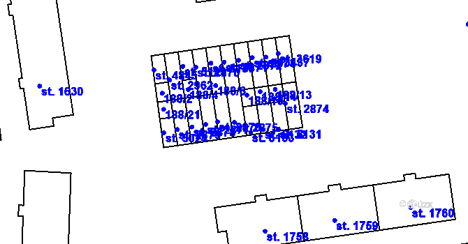 Parcela st. 2875 v KÚ Rožnov pod Radhoštěm, Katastrální mapa