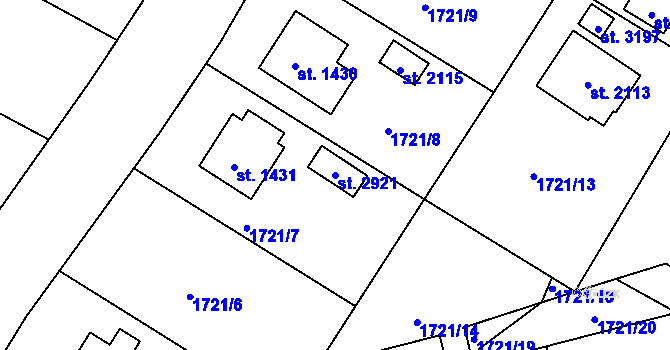 Parcela st. 2921 v KÚ Rožnov pod Radhoštěm, Katastrální mapa