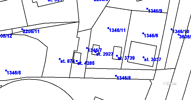 Parcela st. 2927 v KÚ Rožnov pod Radhoštěm, Katastrální mapa