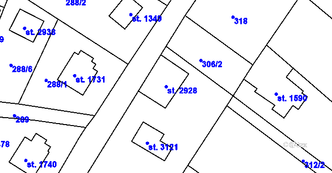 Parcela st. 2928 v KÚ Rožnov pod Radhoštěm, Katastrální mapa