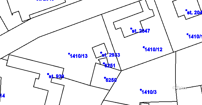 Parcela st. 2933 v KÚ Rožnov pod Radhoštěm, Katastrální mapa