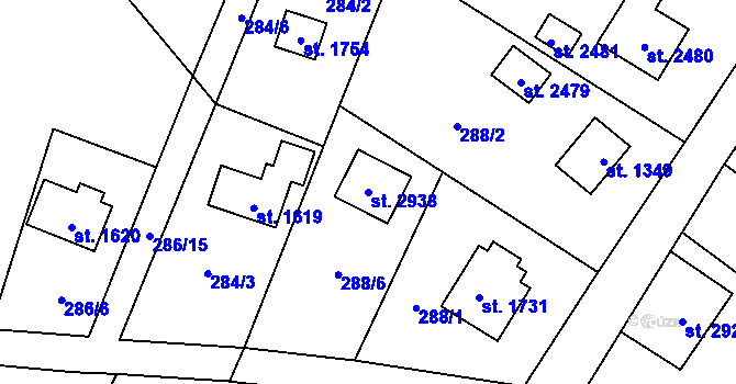 Parcela st. 2938 v KÚ Rožnov pod Radhoštěm, Katastrální mapa