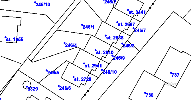 Parcela st. 2940 v KÚ Rožnov pod Radhoštěm, Katastrální mapa