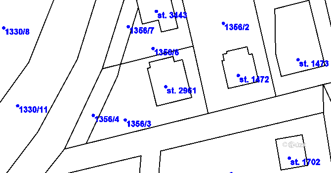 Parcela st. 2961 v KÚ Rožnov pod Radhoštěm, Katastrální mapa
