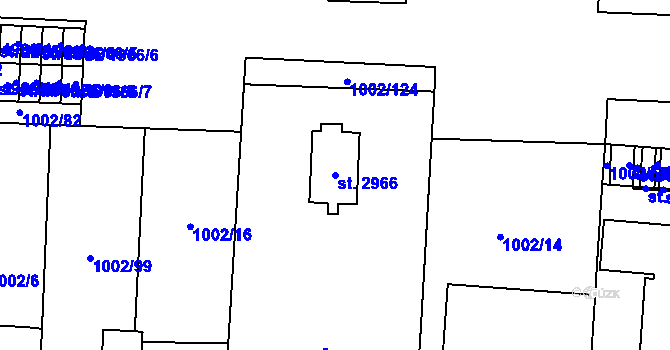 Parcela st. 2966 v KÚ Rožnov pod Radhoštěm, Katastrální mapa