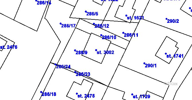 Parcela st. 3002 v KÚ Rožnov pod Radhoštěm, Katastrální mapa