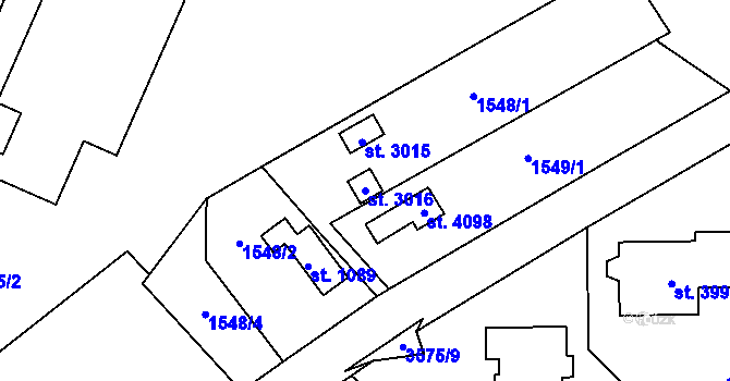 Parcela st. 3016 v KÚ Rožnov pod Radhoštěm, Katastrální mapa