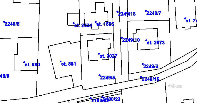 Parcela st. 3027 v KÚ Rožnov pod Radhoštěm, Katastrální mapa