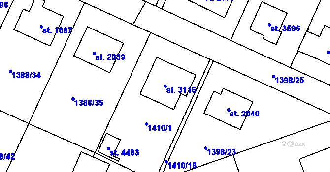 Parcela st. 3116 v KÚ Rožnov pod Radhoštěm, Katastrální mapa