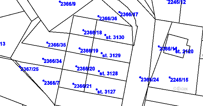 Parcela st. 3129 v KÚ Rožnov pod Radhoštěm, Katastrální mapa