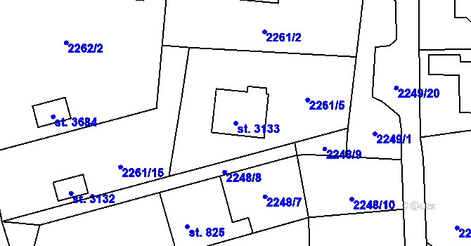 Parcela st. 3133 v KÚ Rožnov pod Radhoštěm, Katastrální mapa