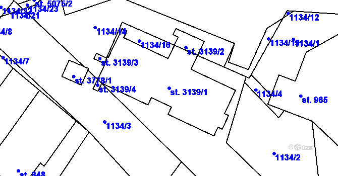 Parcela st. 3139/1 v KÚ Rožnov pod Radhoštěm, Katastrální mapa