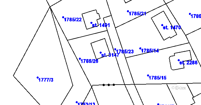 Parcela st. 3147 v KÚ Rožnov pod Radhoštěm, Katastrální mapa