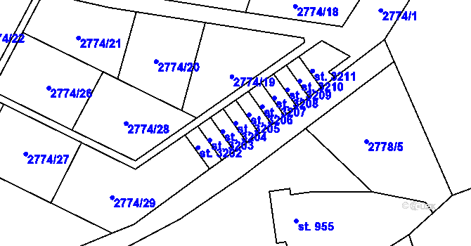 Parcela st. 3205 v KÚ Rožnov pod Radhoštěm, Katastrální mapa