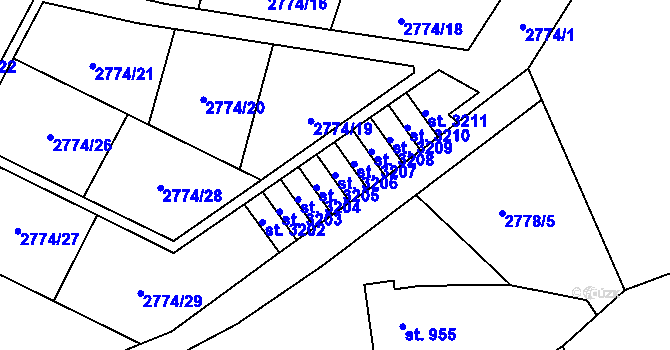 Parcela st. 3206 v KÚ Rožnov pod Radhoštěm, Katastrální mapa