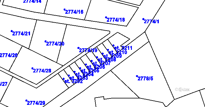 Parcela st. 3209 v KÚ Rožnov pod Radhoštěm, Katastrální mapa