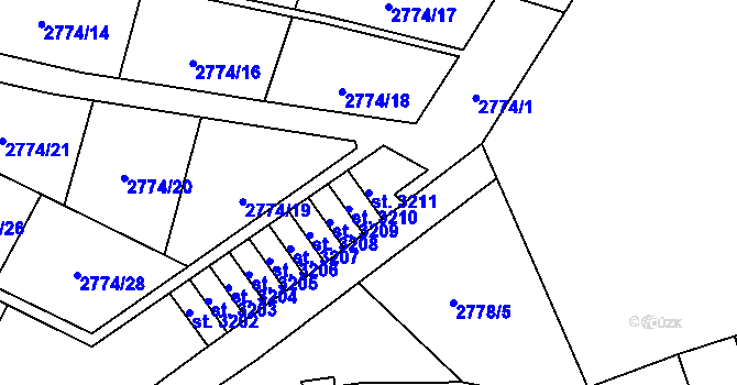 Parcela st. 3211 v KÚ Rožnov pod Radhoštěm, Katastrální mapa