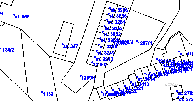 Parcela st. 3249 v KÚ Rožnov pod Radhoštěm, Katastrální mapa