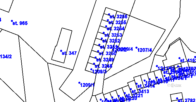 Parcela st. 3250 v KÚ Rožnov pod Radhoštěm, Katastrální mapa