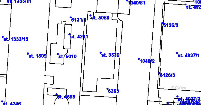 Parcela st. 3330 v KÚ Rožnov pod Radhoštěm, Katastrální mapa