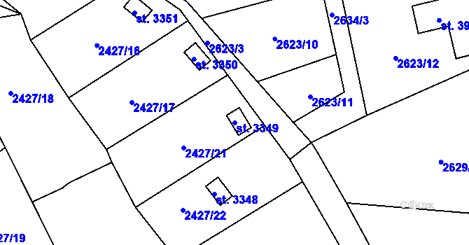 Parcela st. 3349 v KÚ Rožnov pod Radhoštěm, Katastrální mapa