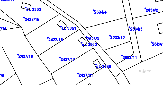 Parcela st. 3350 v KÚ Rožnov pod Radhoštěm, Katastrální mapa