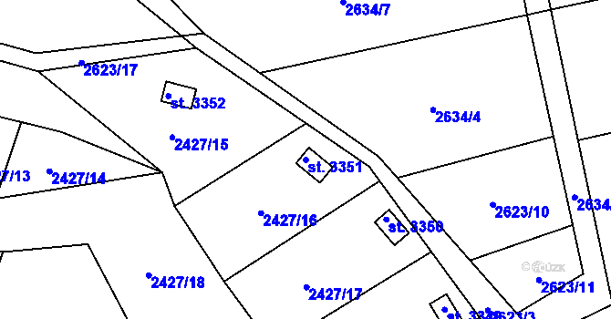 Parcela st. 3351 v KÚ Rožnov pod Radhoštěm, Katastrální mapa