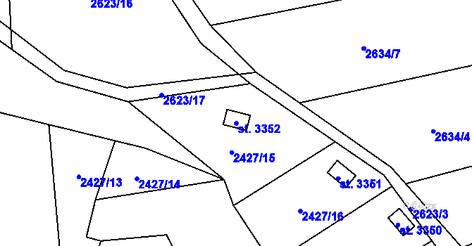 Parcela st. 3352 v KÚ Rožnov pod Radhoštěm, Katastrální mapa