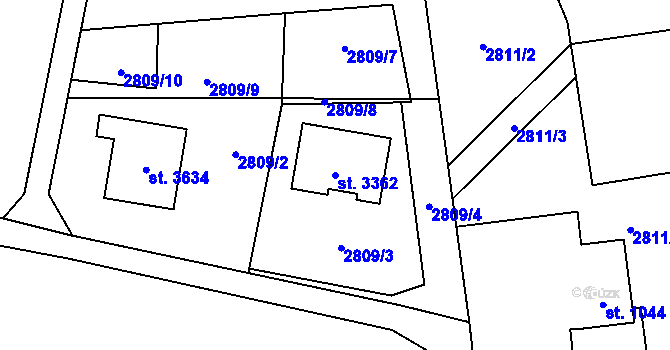 Parcela st. 3362 v KÚ Rožnov pod Radhoštěm, Katastrální mapa