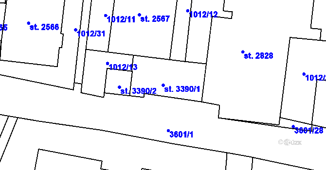 Parcela st. 3390/1 v KÚ Rožnov pod Radhoštěm, Katastrální mapa