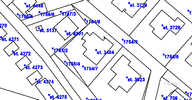 Parcela st. 3404 v KÚ Rožnov pod Radhoštěm, Katastrální mapa