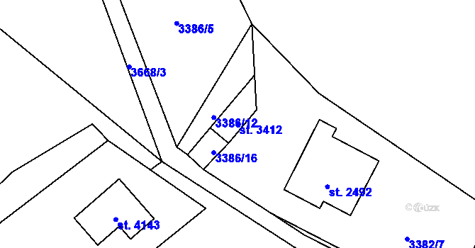 Parcela st. 3412 v KÚ Rožnov pod Radhoštěm, Katastrální mapa