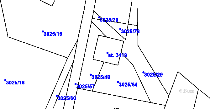 Parcela st. 3419 v KÚ Rožnov pod Radhoštěm, Katastrální mapa