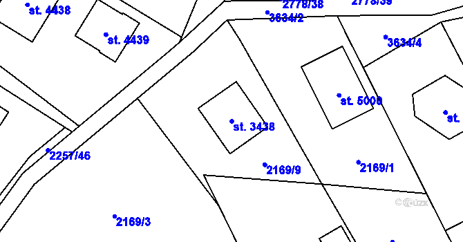 Parcela st. 3438 v KÚ Rožnov pod Radhoštěm, Katastrální mapa
