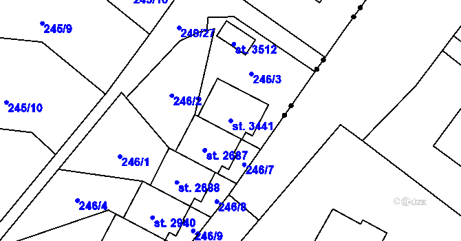 Parcela st. 3441 v KÚ Rožnov pod Radhoštěm, Katastrální mapa
