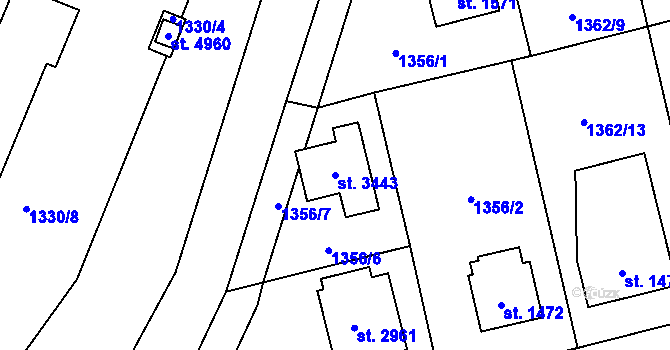 Parcela st. 3443 v KÚ Rožnov pod Radhoštěm, Katastrální mapa
