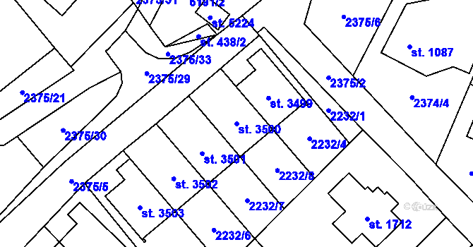 Parcela st. 3500 v KÚ Rožnov pod Radhoštěm, Katastrální mapa