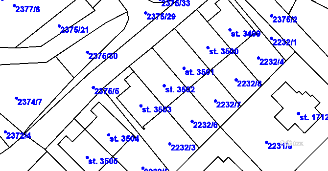 Parcela st. 3502 v KÚ Rožnov pod Radhoštěm, Katastrální mapa