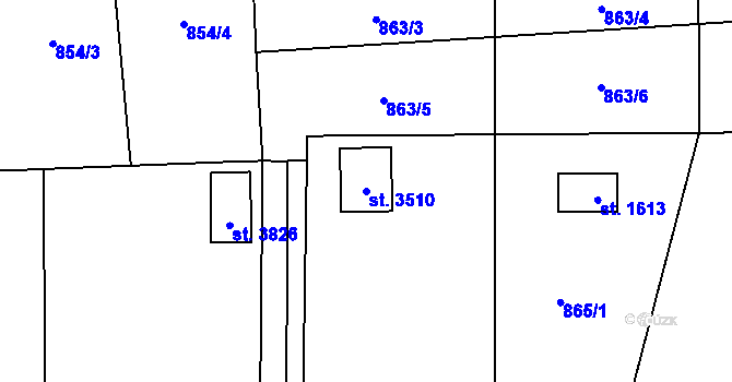 Parcela st. 3510 v KÚ Rožnov pod Radhoštěm, Katastrální mapa